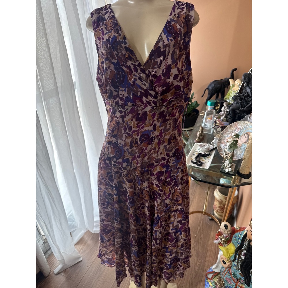 Rabbit Rabbit Rabbit Designs Purple Abstract Floral Metallic V-Neck Dress 16